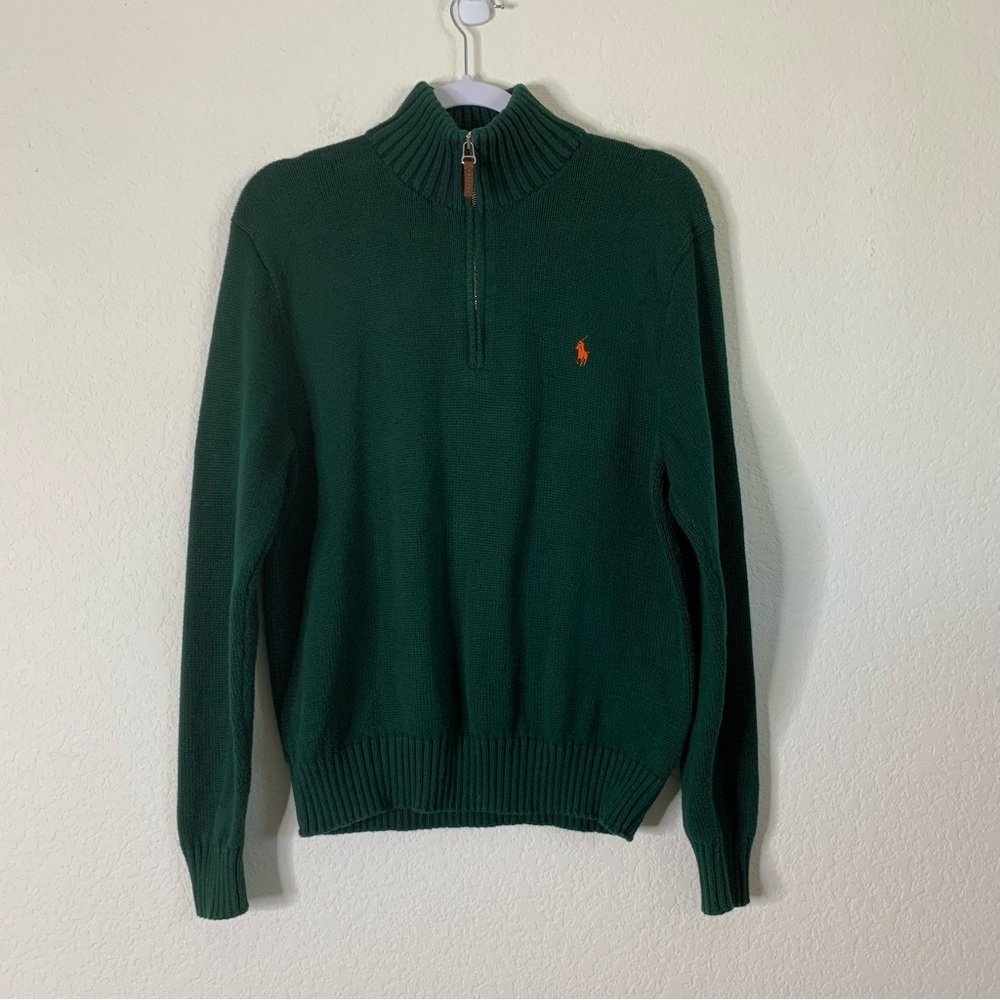 Polo Ralph Lauren Mens green 100% cotton 1/4 pull over sweater L